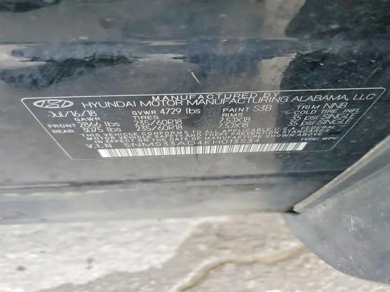 2019 HYUNDAI SANTA FE SEL PLUS 2.4L  