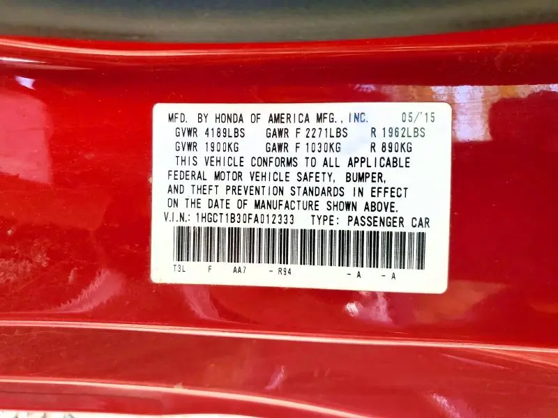 2015 HONDA ACCORD LX-S  