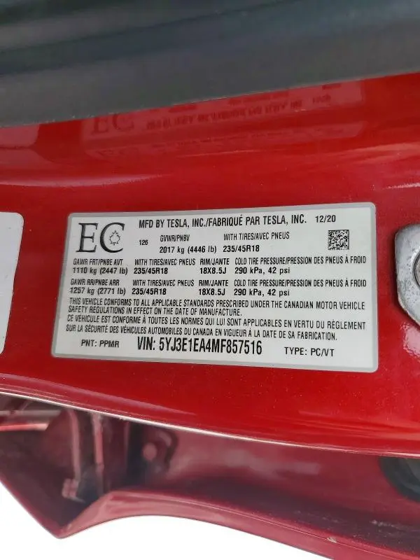 2021 TESLA MODEL 3   