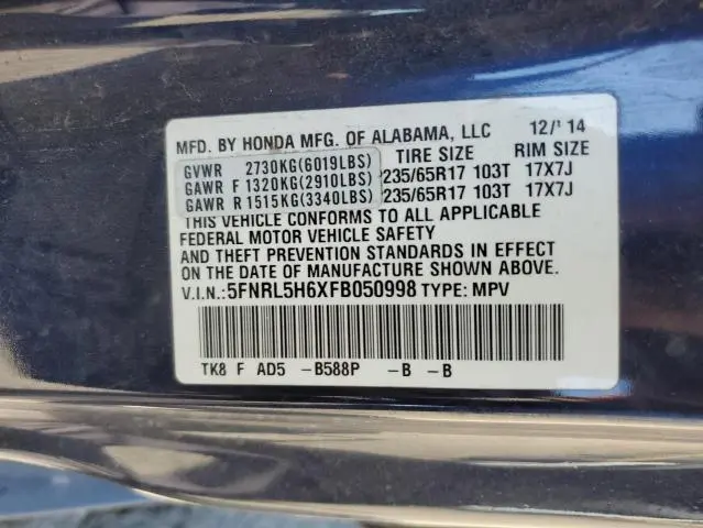 2015 HONDA ODYSSEY EXL  