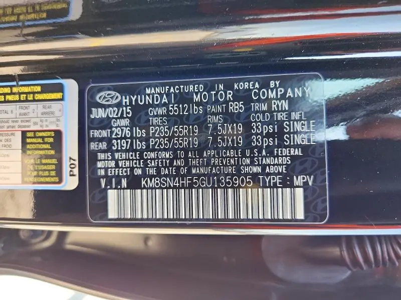 2016 HYUNDAI SANTA FE LIMITED  