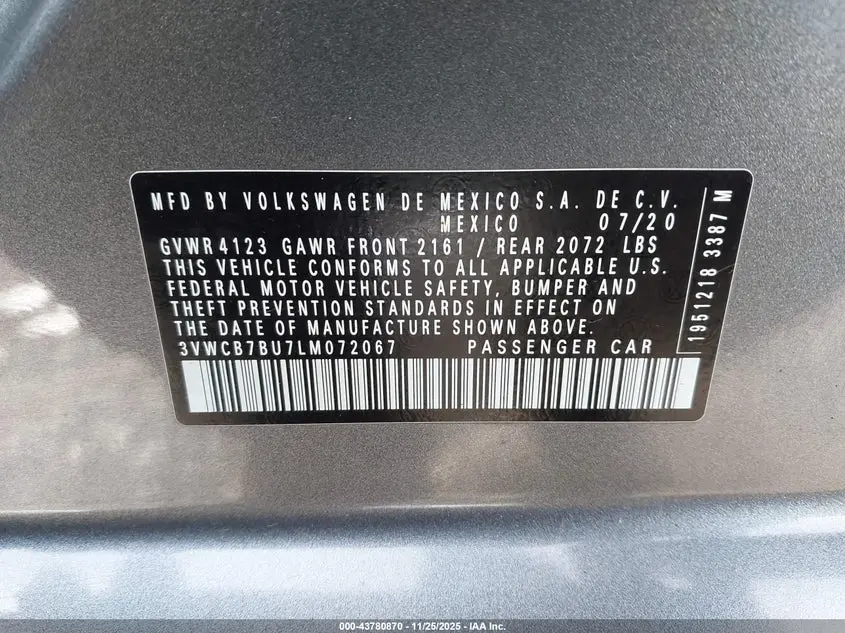 2020 VOLKSWAGEN JETTA 1.4T R-LINE/1.4T S/1.4T SE