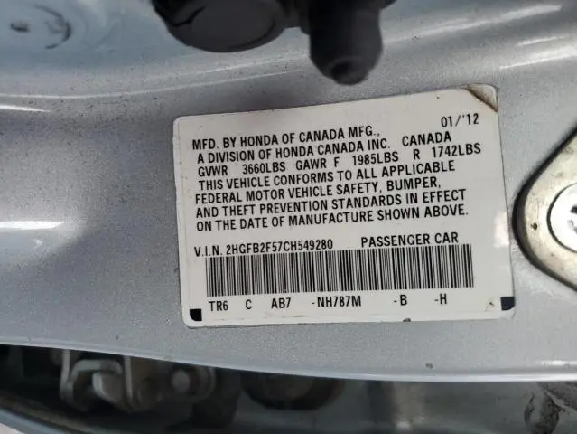 2012 HONDA CIVIC LX  