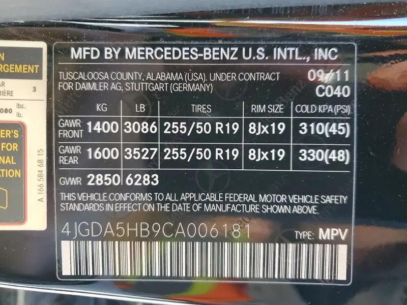 2012 MERCEDES-BENZ ML 350 4MATIC  