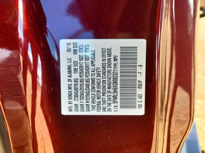 2016 HONDA ODYSSEY EXL  