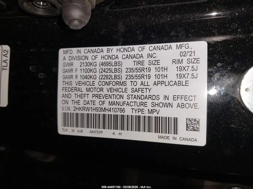 2021 HONDA CR-V 2WD TOURING