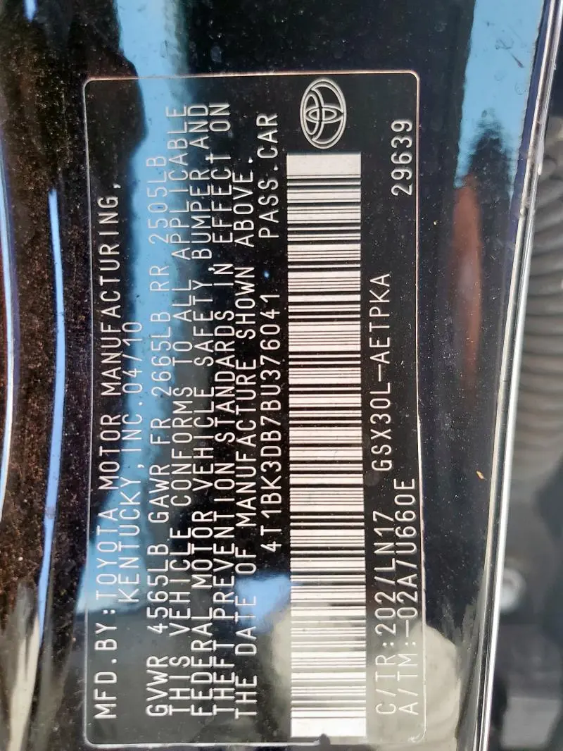 2011 TOYOTA AVALON BASE  