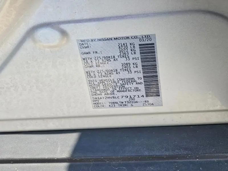 2020 NISSAN ROGUE SV  