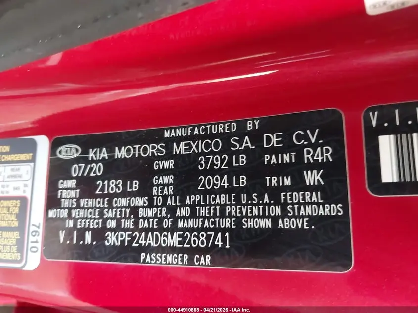 2021 KIA FORTE LXS
