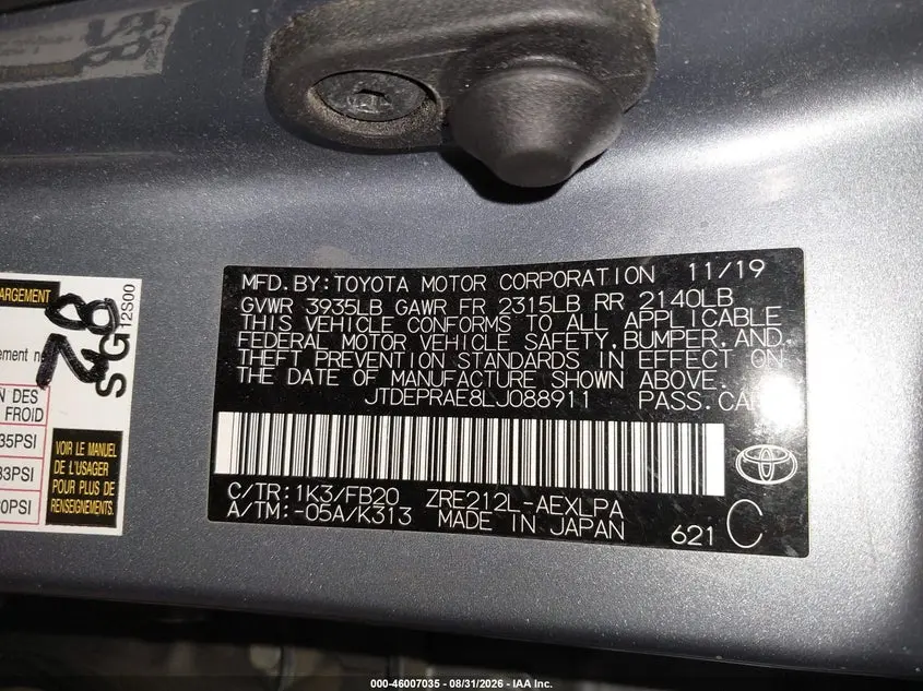 2020 TOYOTA COROLLA LE