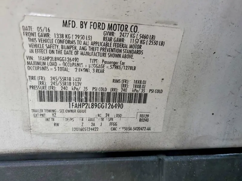 2016 FORD TAURUS POLICE INTERCEPTOR  