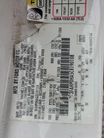 2012 FORD FUSION SE  
