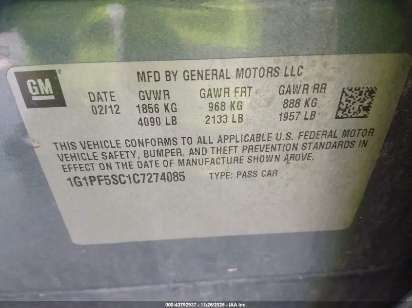 2012 CHEVROLET CRUZE 1LT