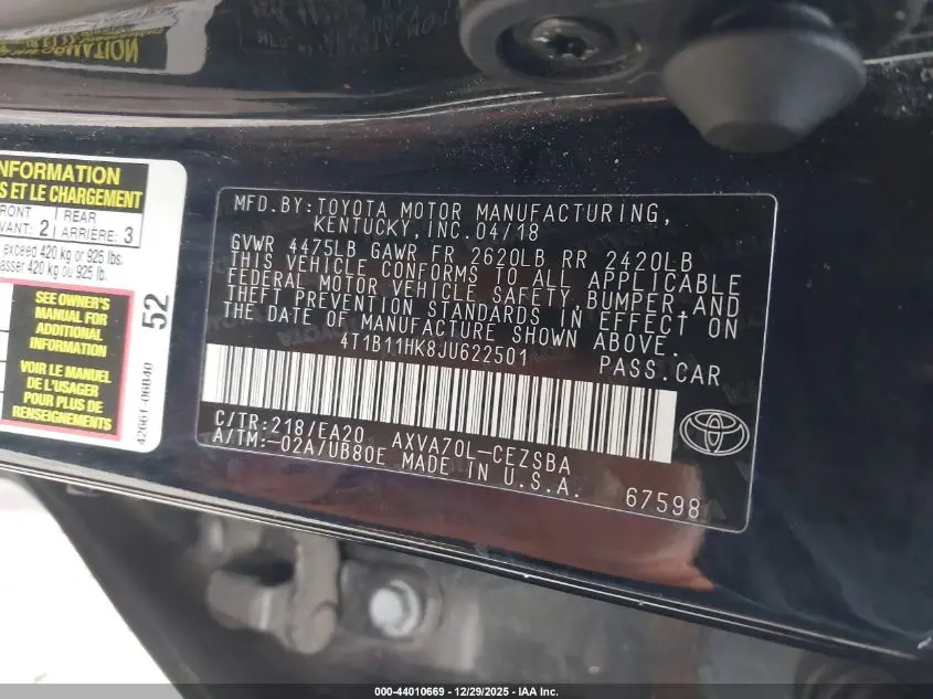 2018 TOYOTA CAMRY SE