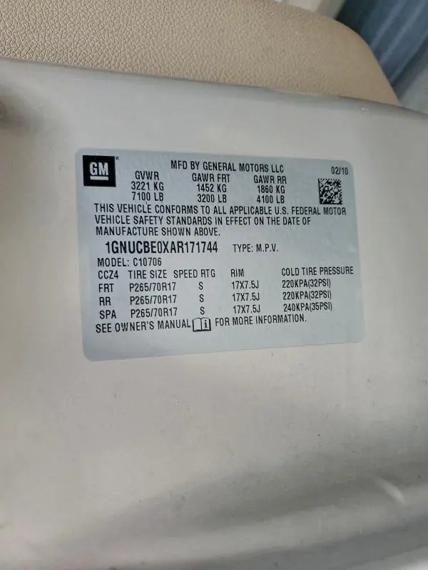 2010 CHEVROLET TAHOE C1500 LT  