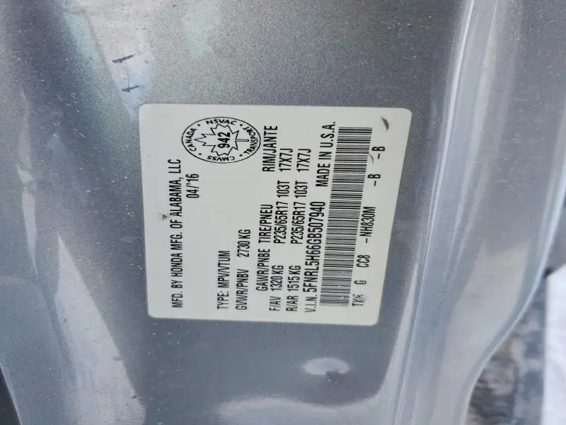 2016 HONDA ODYSSEY EXL  