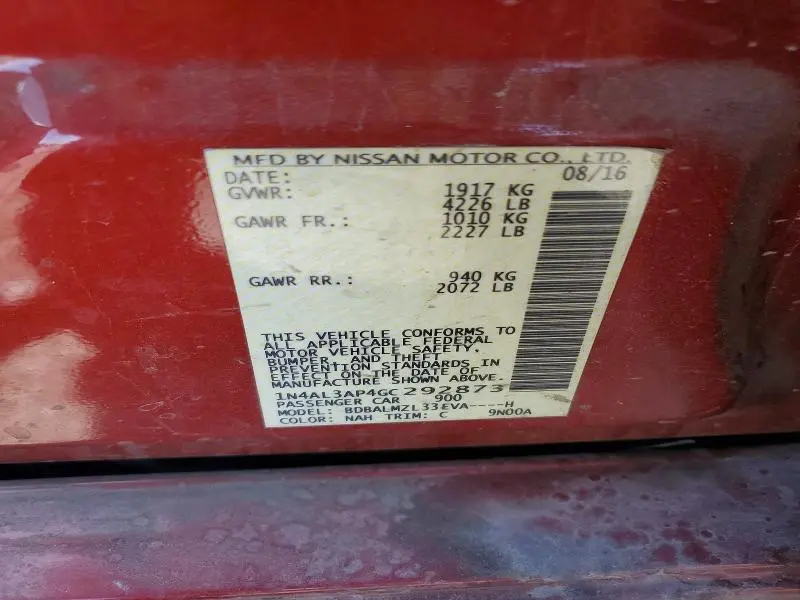 2016 NISSAN ALTIMA 2.5 SV  