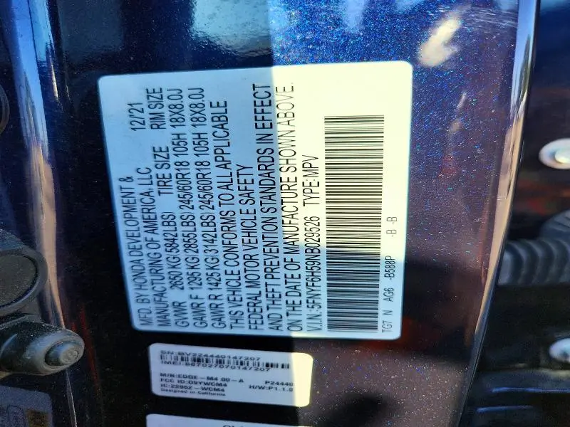 2022 HONDA PILOT EXL  