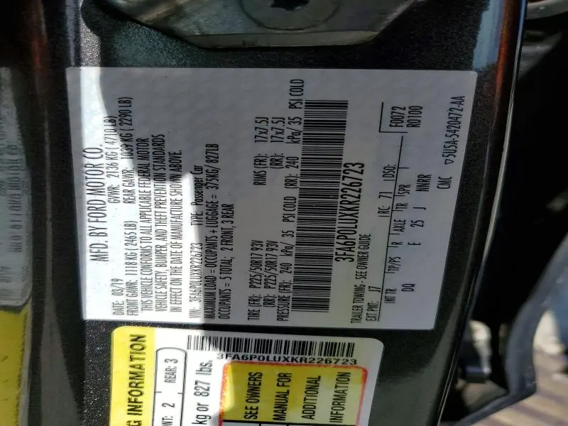 2019 FORD FUSION SE  