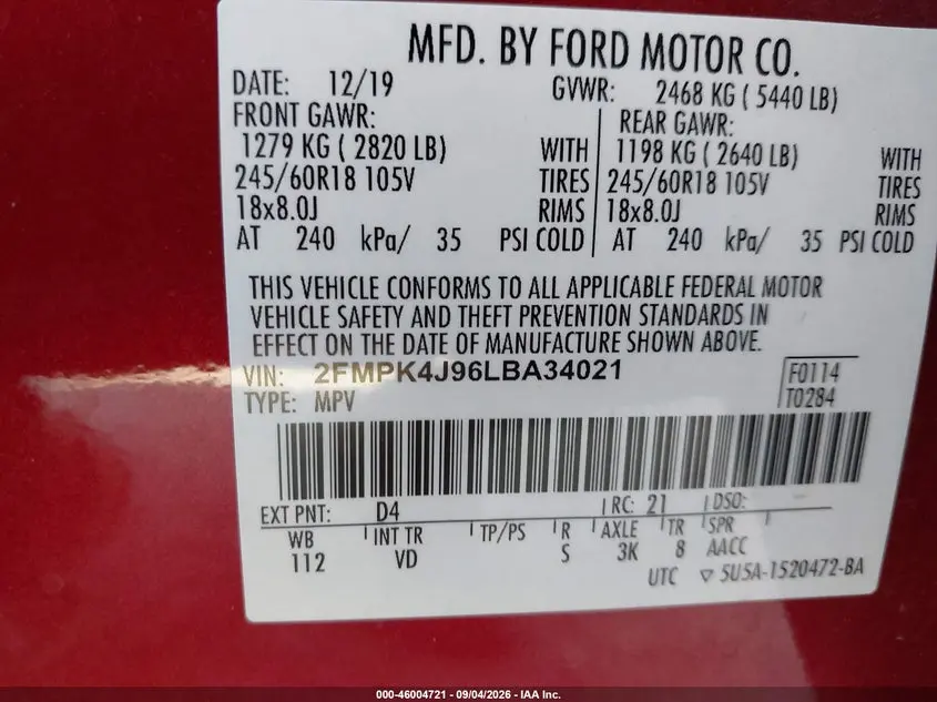 2020 FORD EDGE SEL