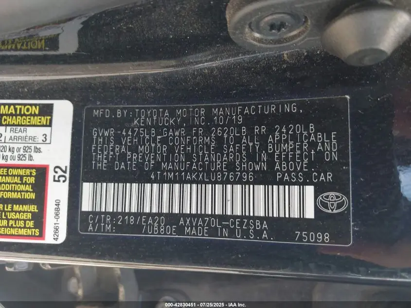 2020 TOYOTA CAMRY SE