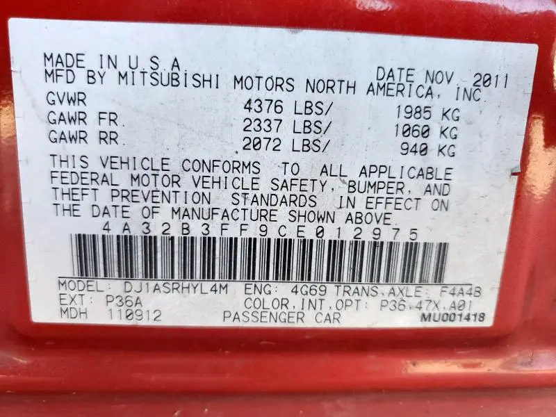2012 MITSUBISHI GALANT ES