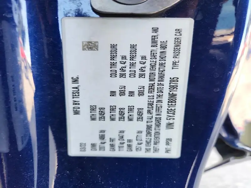 2022 TESLA MODEL 3   