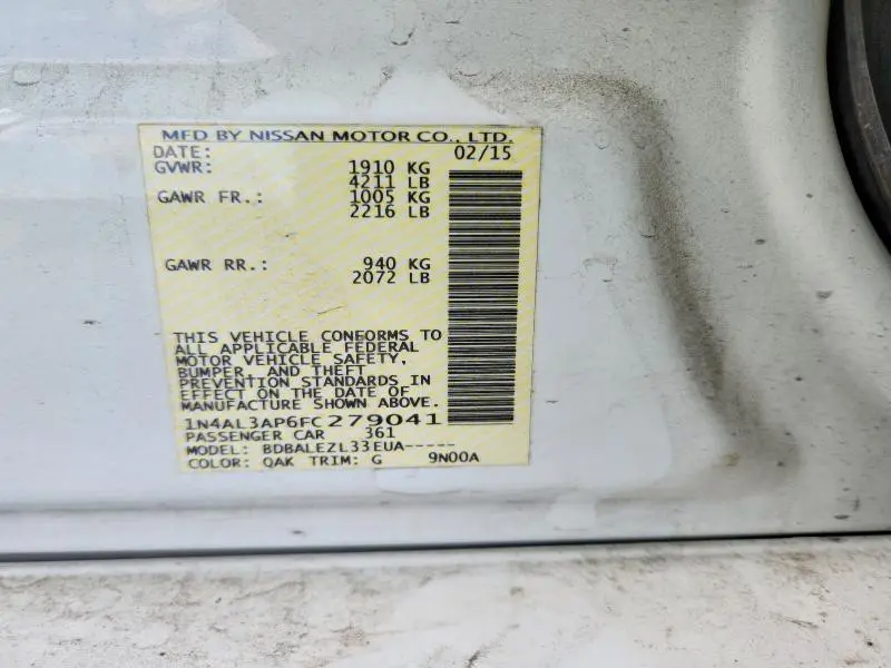 2015 NISSAN ALTIMA 2.5 S  