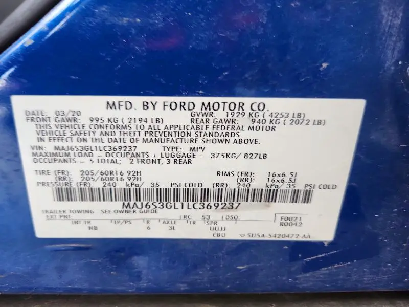 2020 FORD ECOSPORT SE  