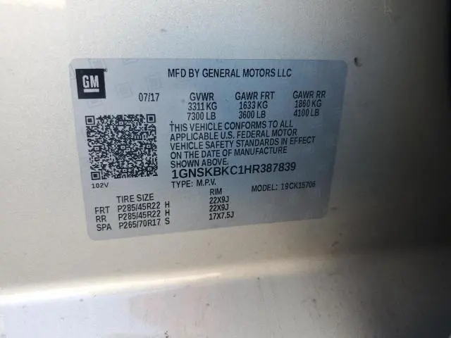 2017 CHEVROLET TAHOE K1500 LT  