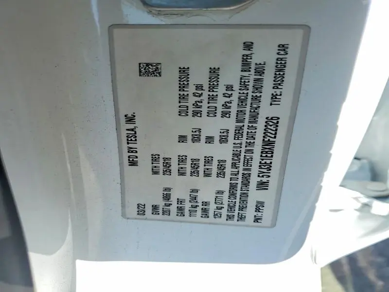 2022 TESLA MODEL 3   