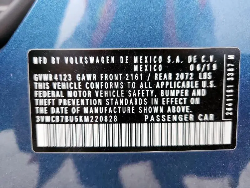 2019 VOLKSWAGEN JETTA S  