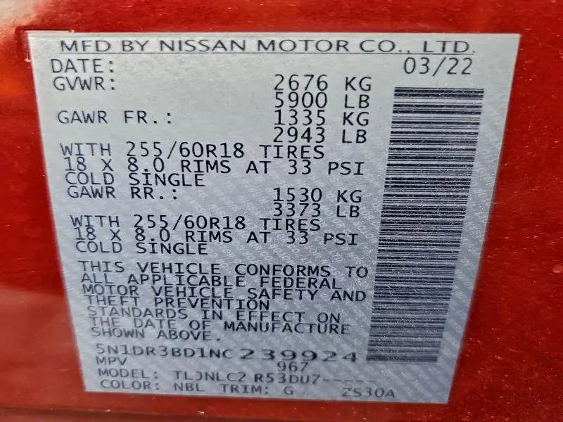 2022 NISSAN PATHFINDER SV  