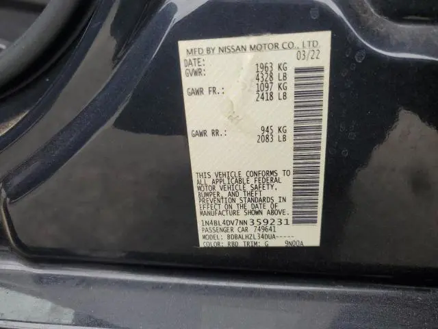 2022 NISSAN ALTIMA SV  