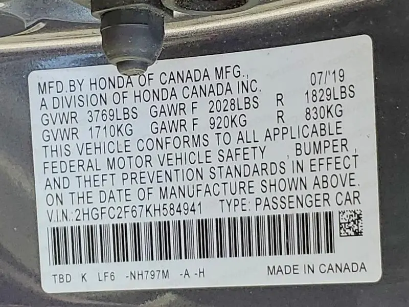 2019 HONDA CIVIC LX  