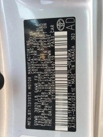 2016 TOYOTA COROLLA L  