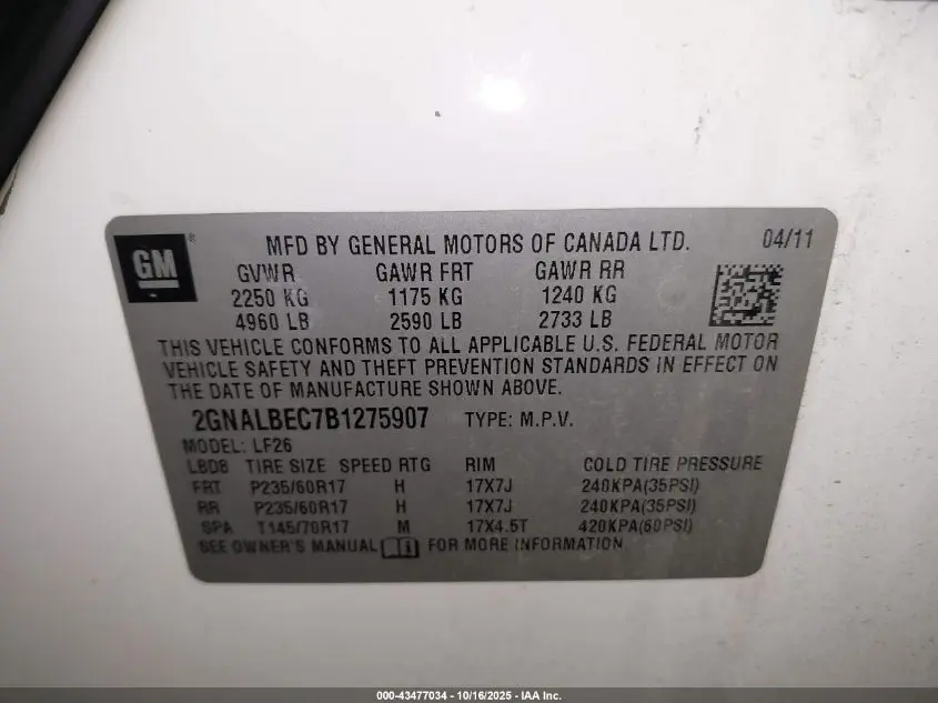 2011 CHEVROLET EQUINOX LS