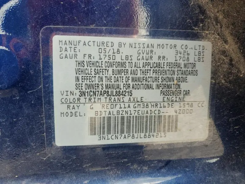 2018 NISSAN VERSA SV