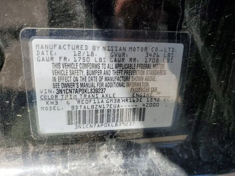2019 NISSAN VERSA SV  