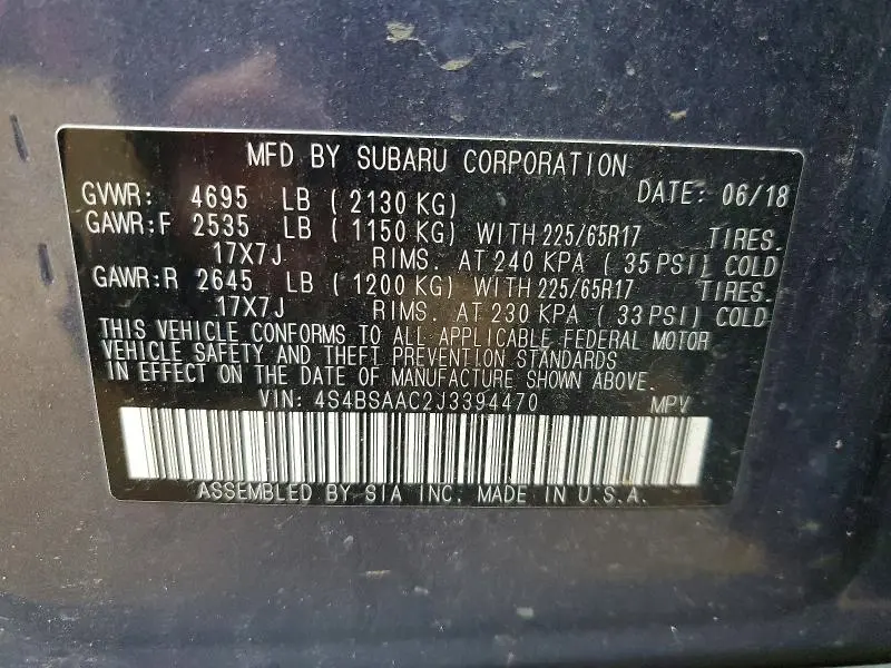 2018 SUBARU OUTBACK 2.5I  