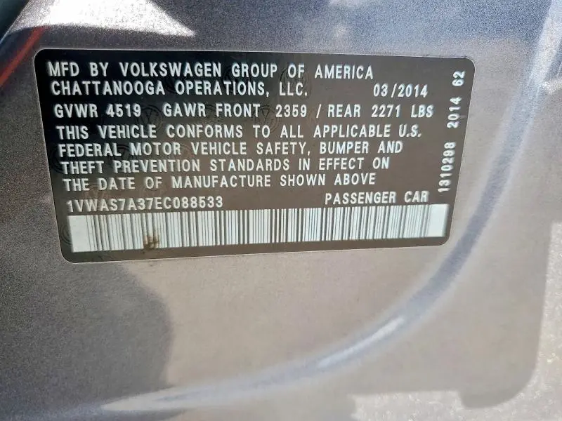 2014 VOLKSWAGEN PASSAT S  