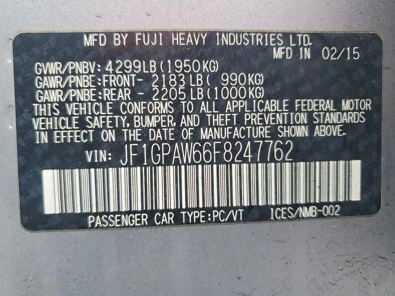 2015 SUBARU IMPREZA SPORT LIMITED  