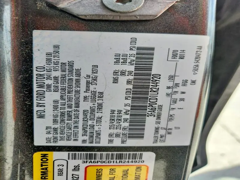 2020 FORD FUSION SEL  