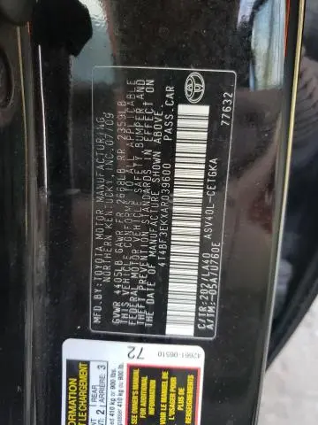 2010 TOYOTA CAMRY BASE  