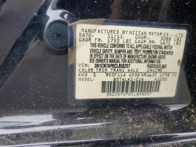 2012 NISSAN VERSA 1.6 S  