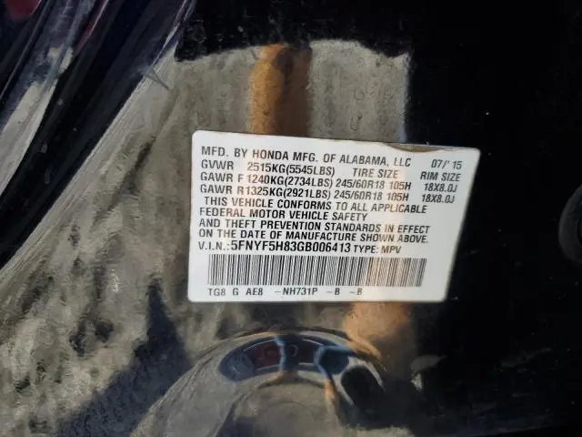 2016 HONDA PILOT EXL  