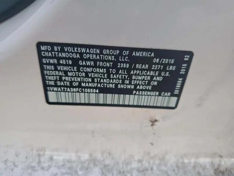 2015 VOLKSWAGEN PASSAT S  