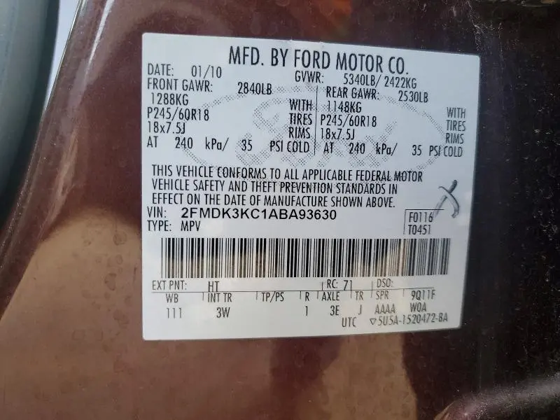 2010 FORD EDGE LIMITED  