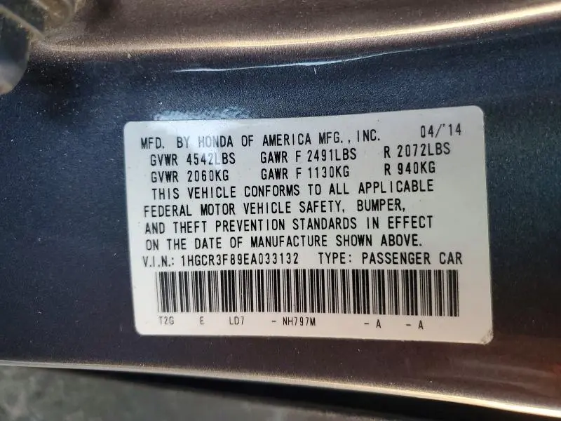 2014 HONDA ACCORD EXL  