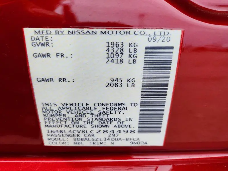 2020 NISSAN ALTIMA SR  